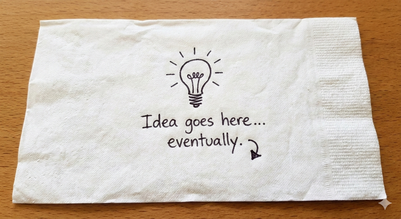 A hand-drawn napkin placeholder